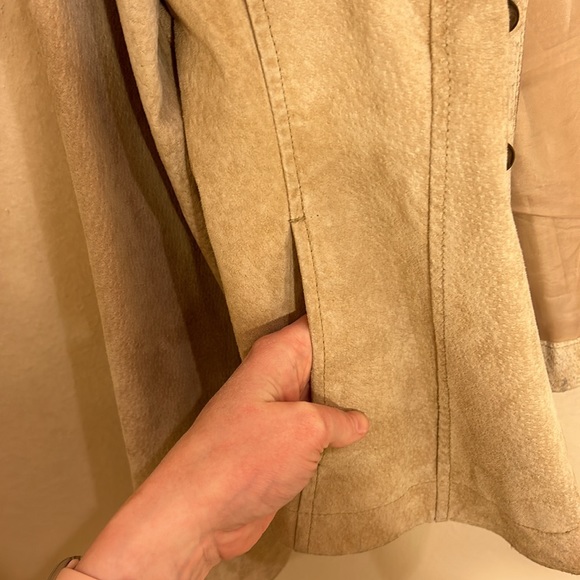 Vintage suede button down long sleeve leather beige tan jacket Aria - Picture 9 of 10